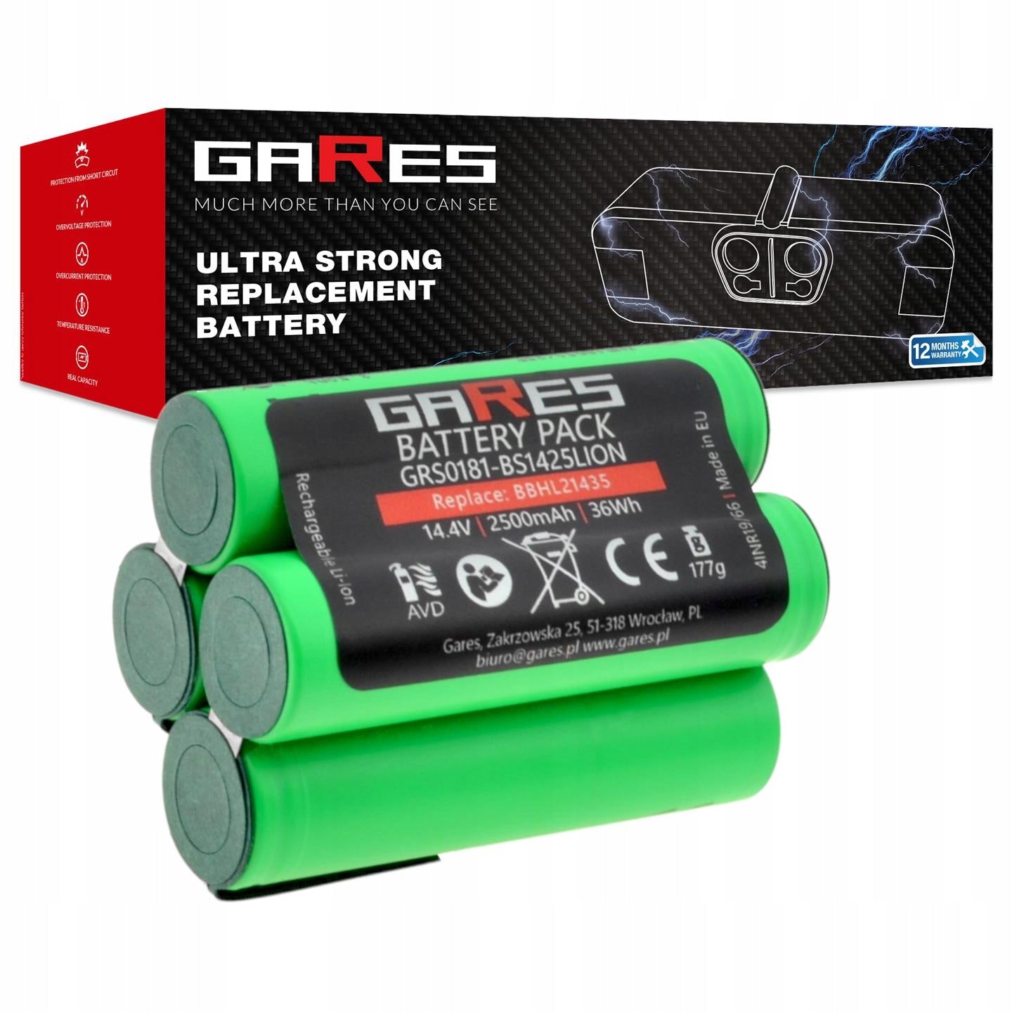 Battery Gares for Bosch BBHL21435 908BPV144 BBHF214 BBH2P14 14,4V 2,5Ah