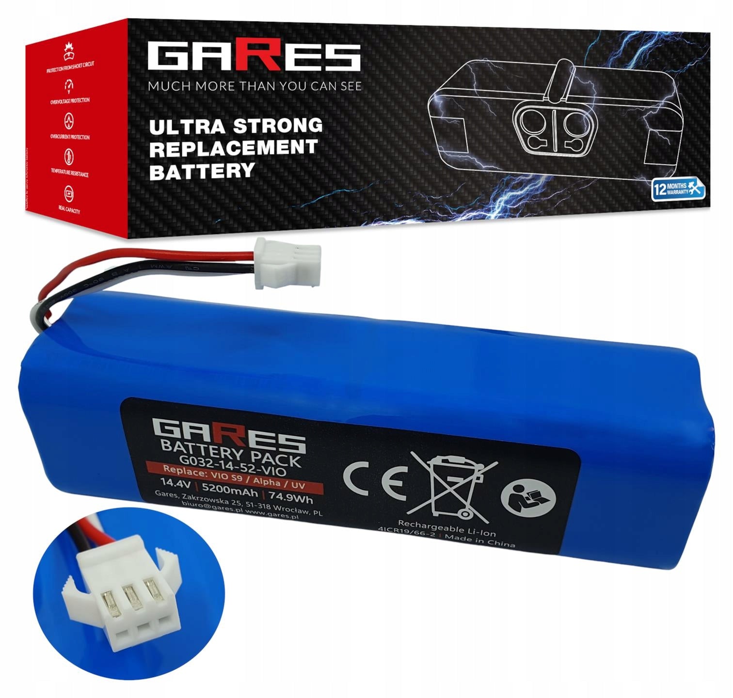 Battery Gares for Concept VR3210 VR3520 VR3120 VR3205 14,4V 5,2Ah