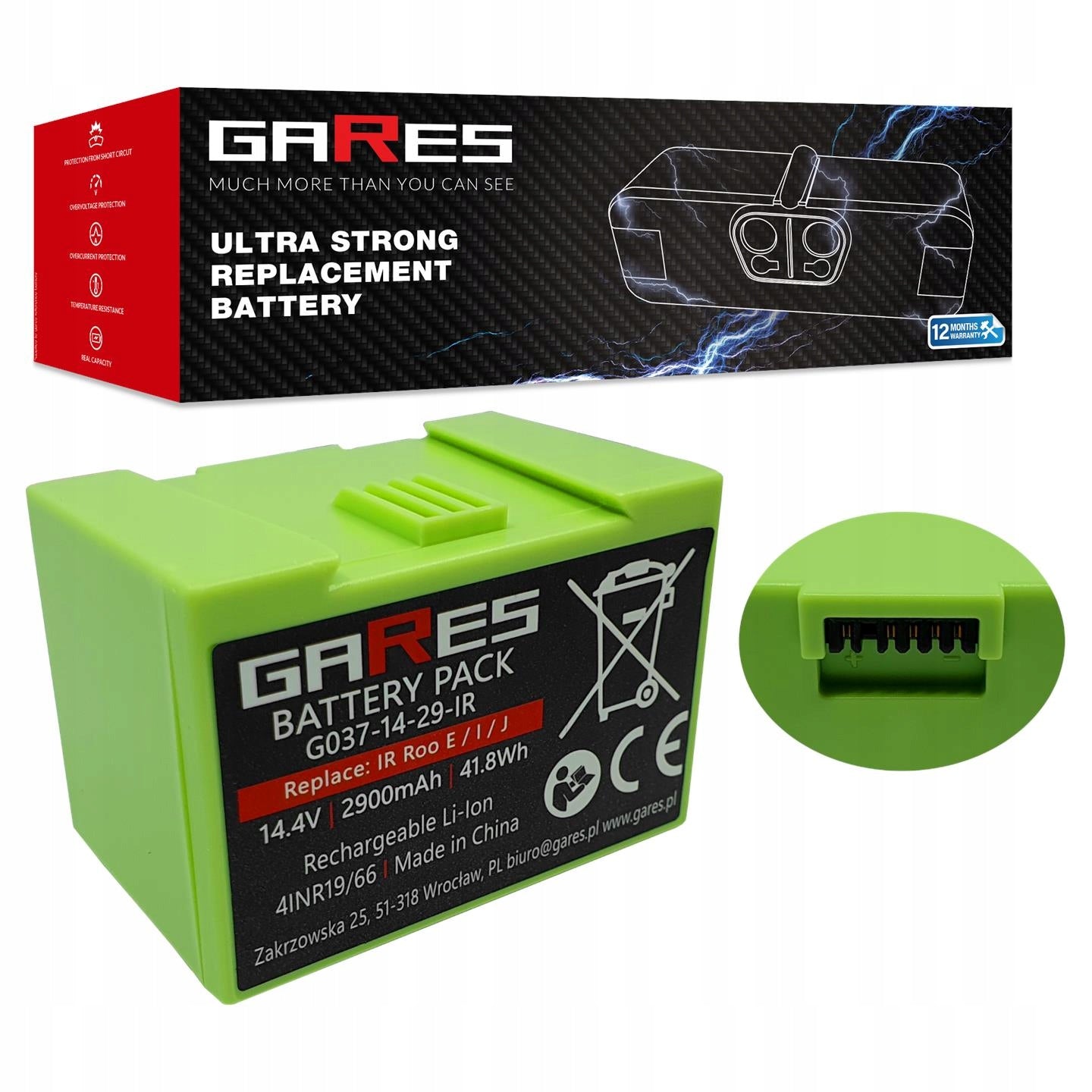 Battery Gares for iRobot Roomba i7 i7+ i3 i3+ i4 i4+ 4624864 14,4V 2,9Ah