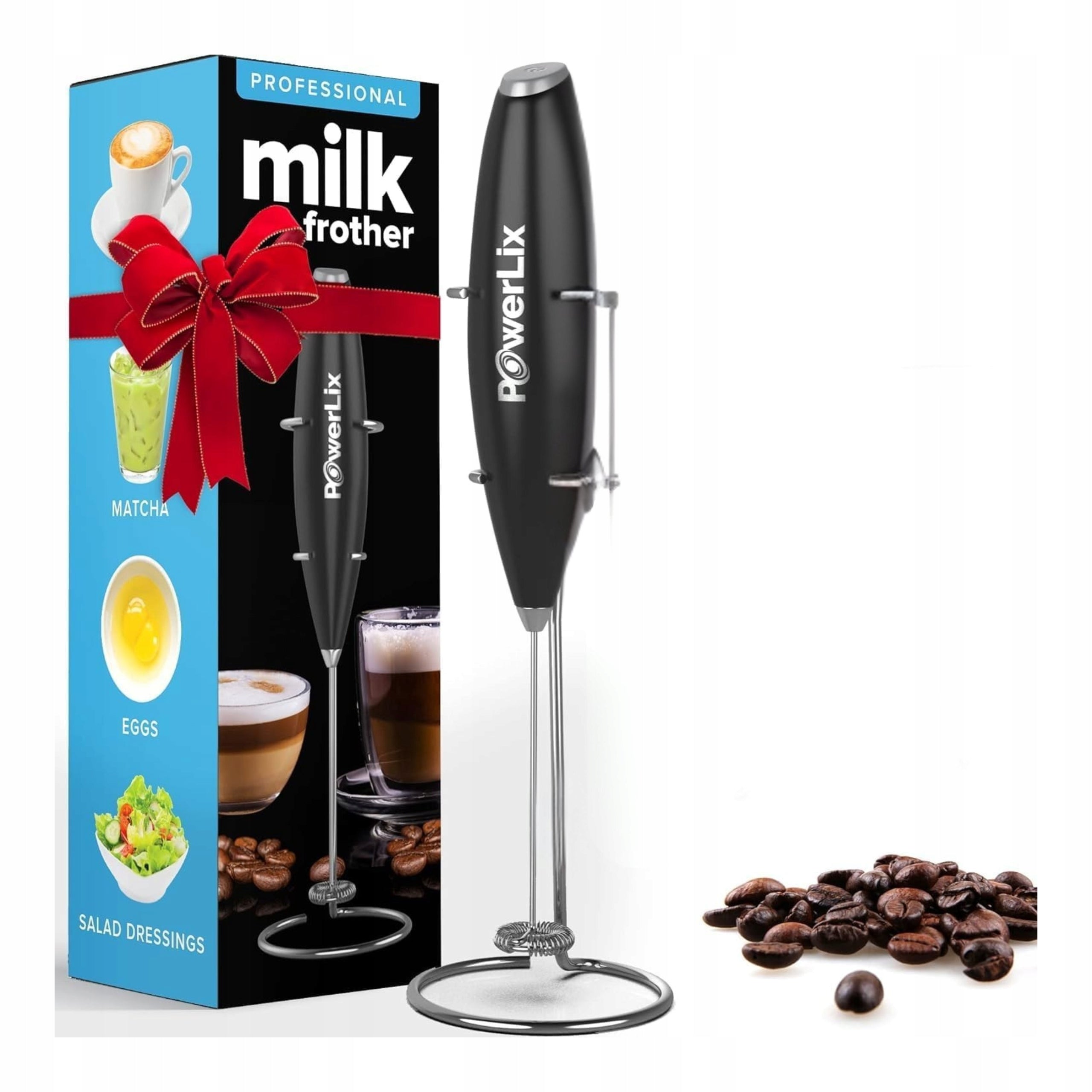 Battery Operated Handheld Milk Foamer Stainless Steel with Latte Stand