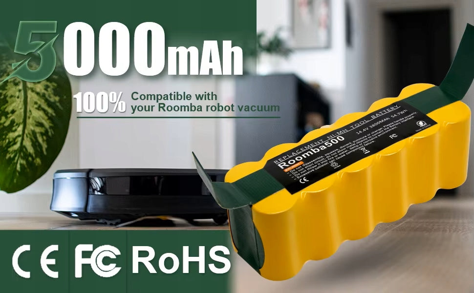 Battery Rechargeable 14,4V 5000mAh for iRobot Roomba Series 500 600 700 800 900 Manufacturer code iRobot Roomba 500 600 700 800 900