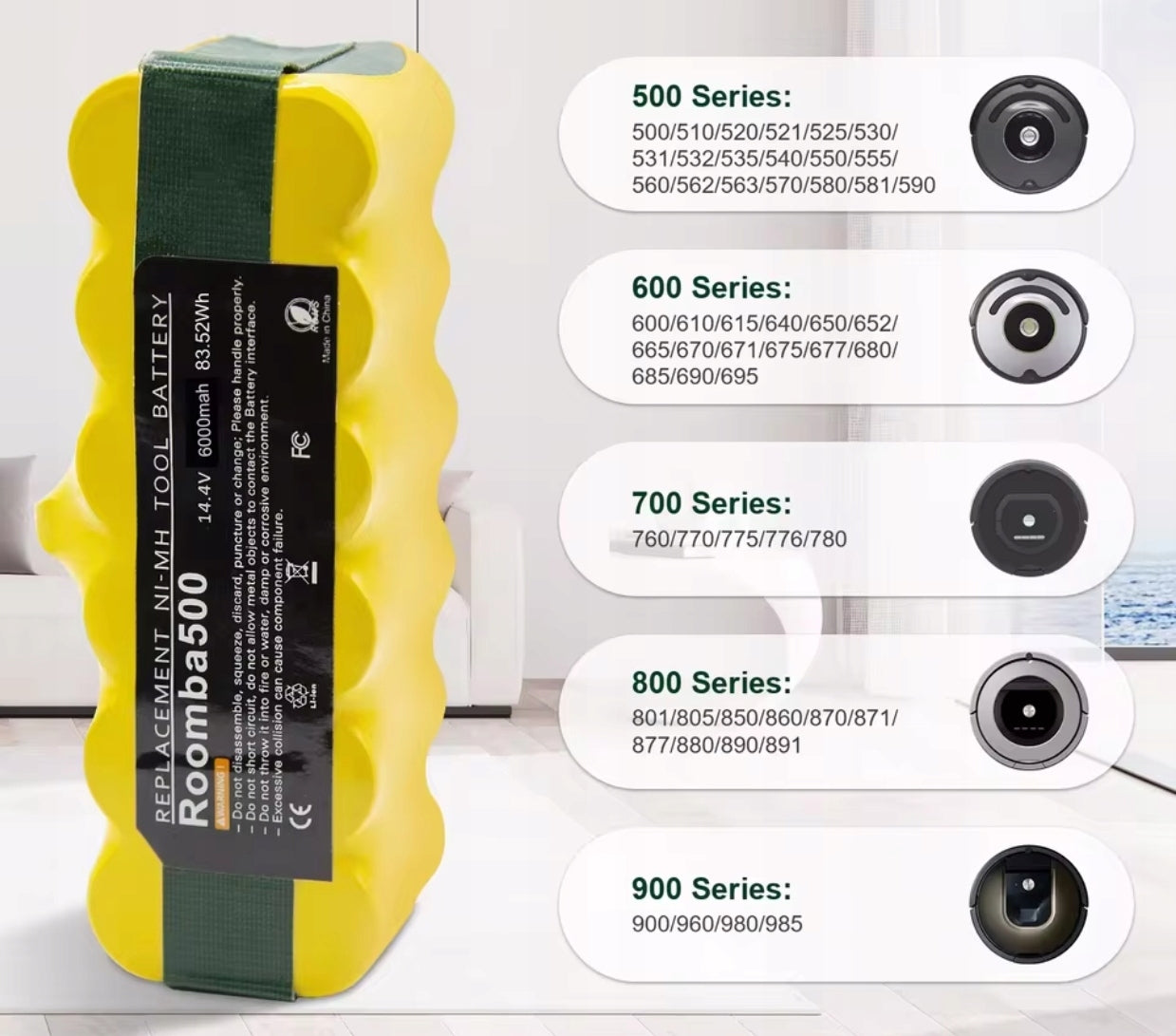 Battery Rechargeable 14,4V 6000mAh for iRobot Roomba Series 500 600 700 800 900 Packaging status original