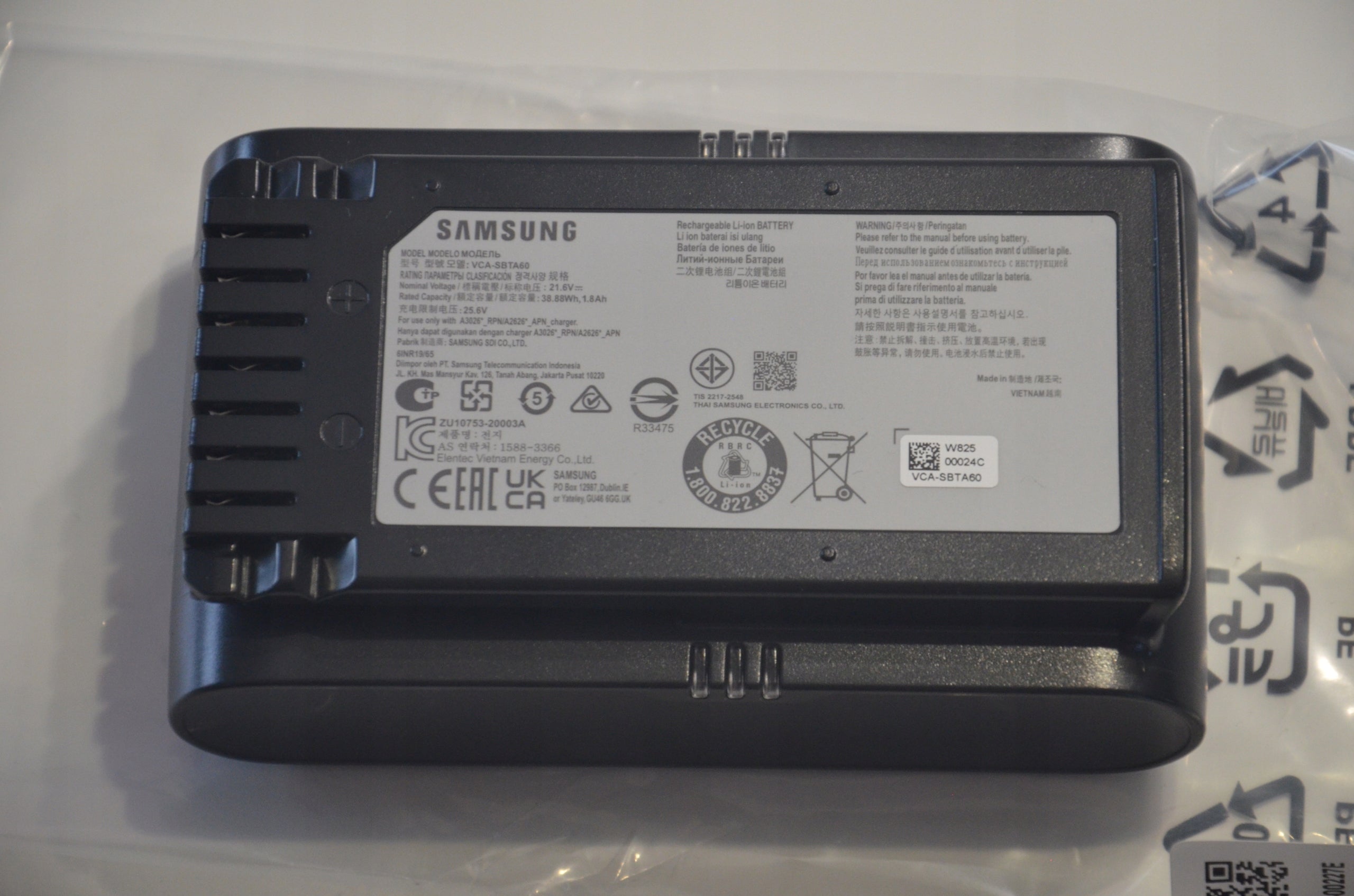 Battery Samsung VCA-SBTA60 21,6V for models JET 60 65 75E original fv