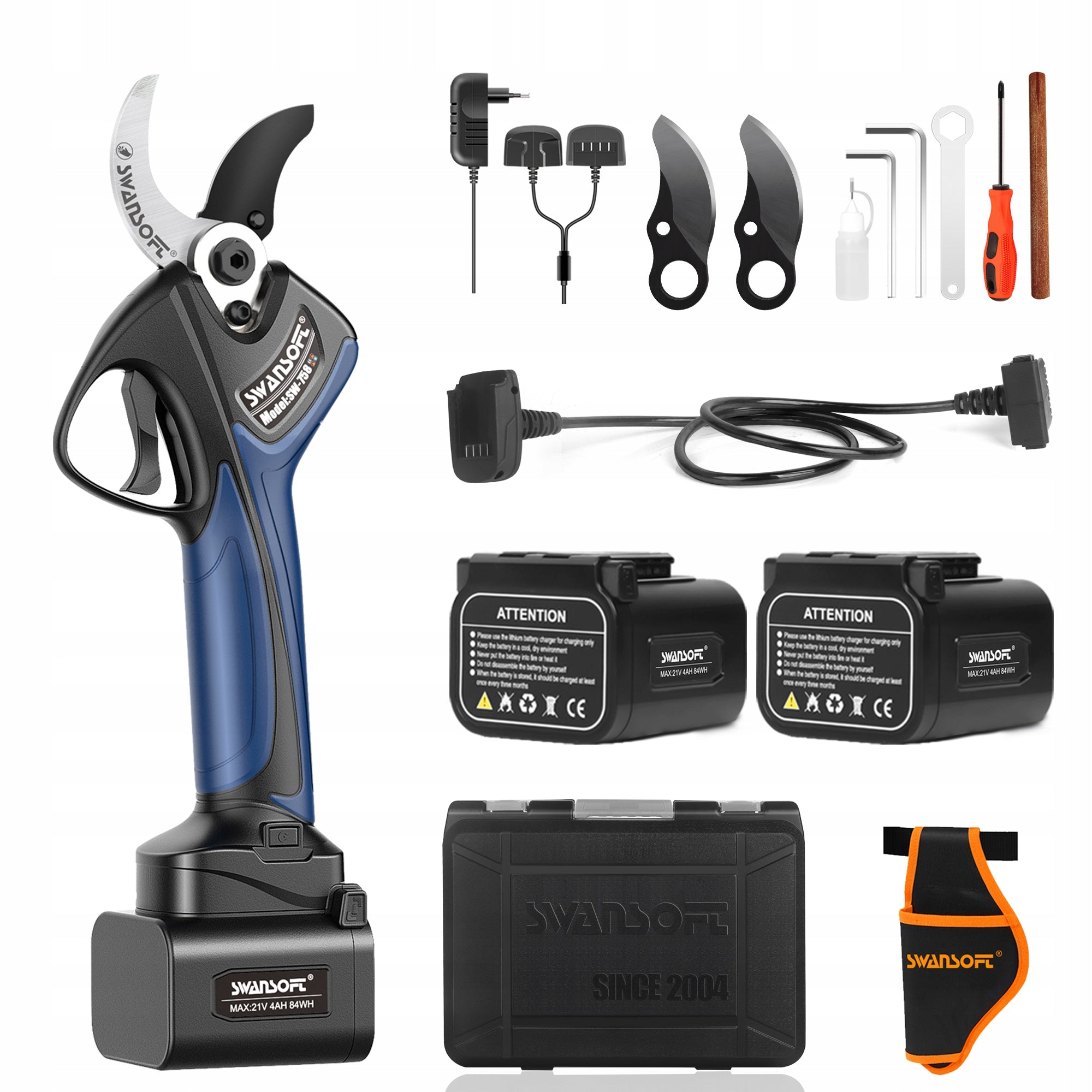 Battery electric pruner 40mm, 1050W power shears with 21V 4Ah battery 758