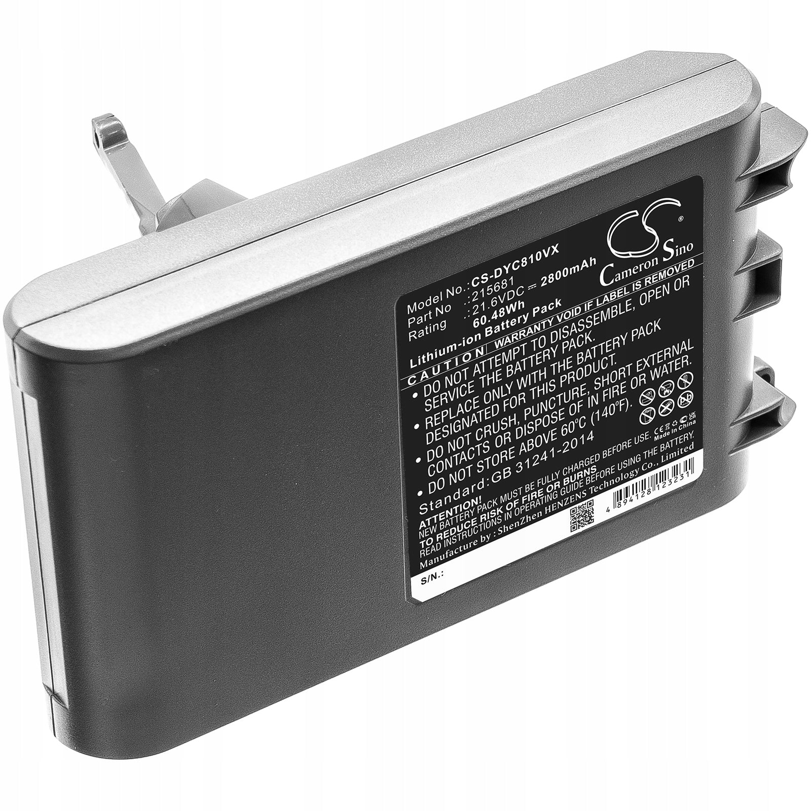 Battery for Dyson V8 Absolute, V8 Animal, V8 Fluffy, V8 Range (215681) - 2800mAh Manufacturer Cameron Sino