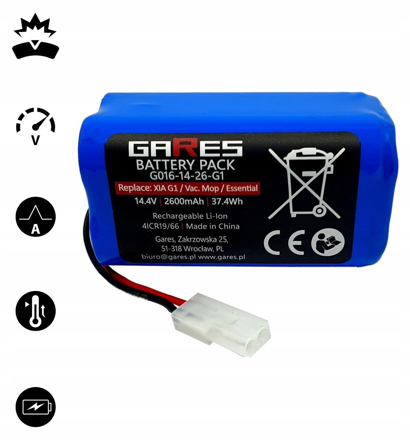 Battery for Tefal Xplorer Series 20 40 60 S20 S40 S60 14,4 2,6Ah Manufacturer Gares
