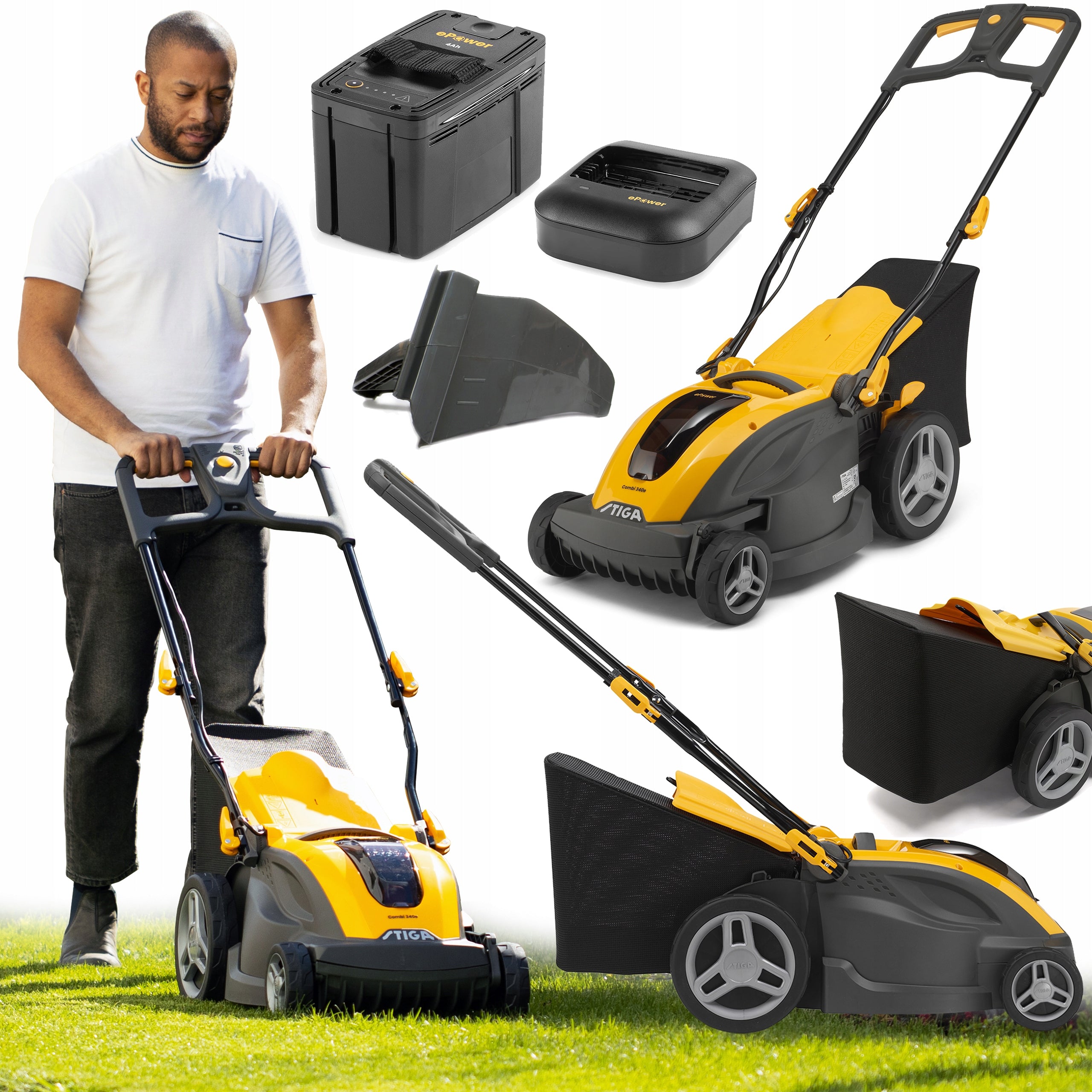 Battery mower with Basket 40L STIGA Combi 340e 38 cm 860W Set of 4 Ah