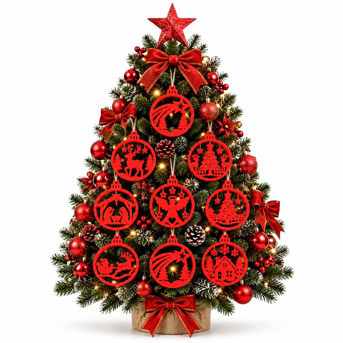 Baubles Christmas Tree Ornaments Pendants Openwork 3D 9 pieces large