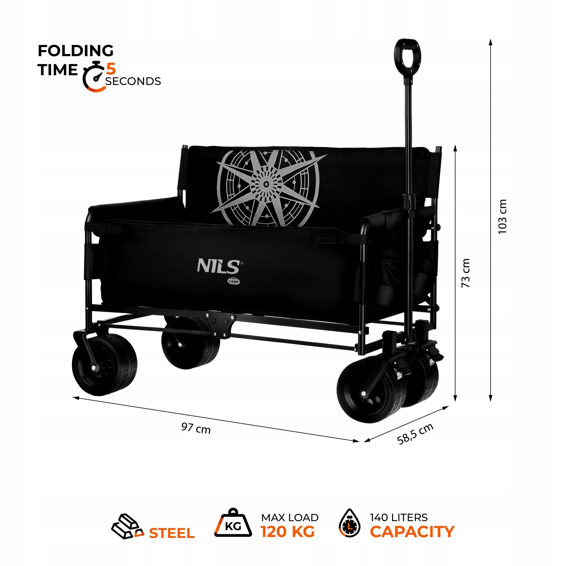 Beach Cart NILS CAMP 140L With Seat Function Steel Up to 120 kg Wheels number 4