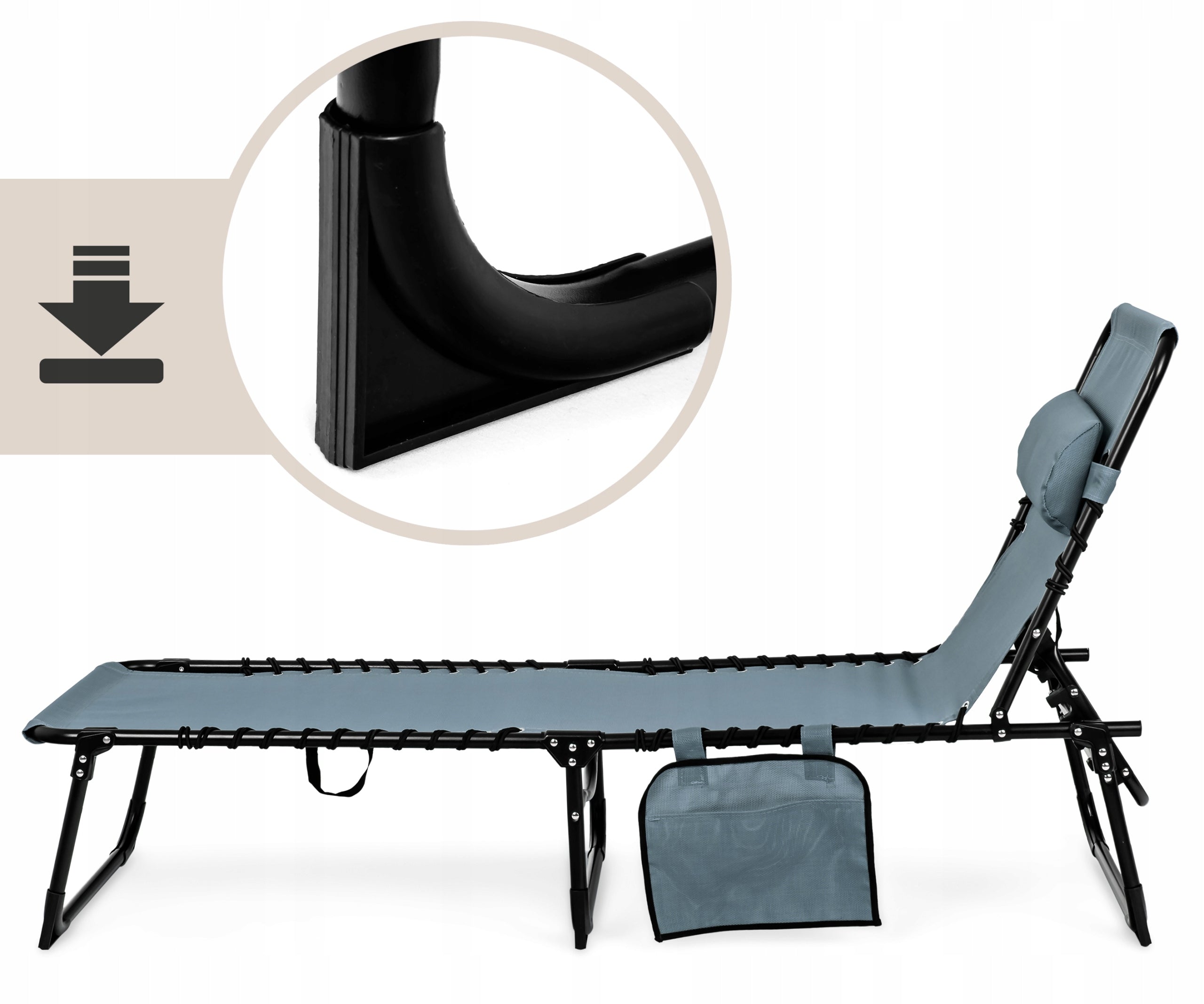 Beach Garden Lounger RIVA FOLDING COUCH ADJUSTABLE Bed WITH HEADREST Color gray