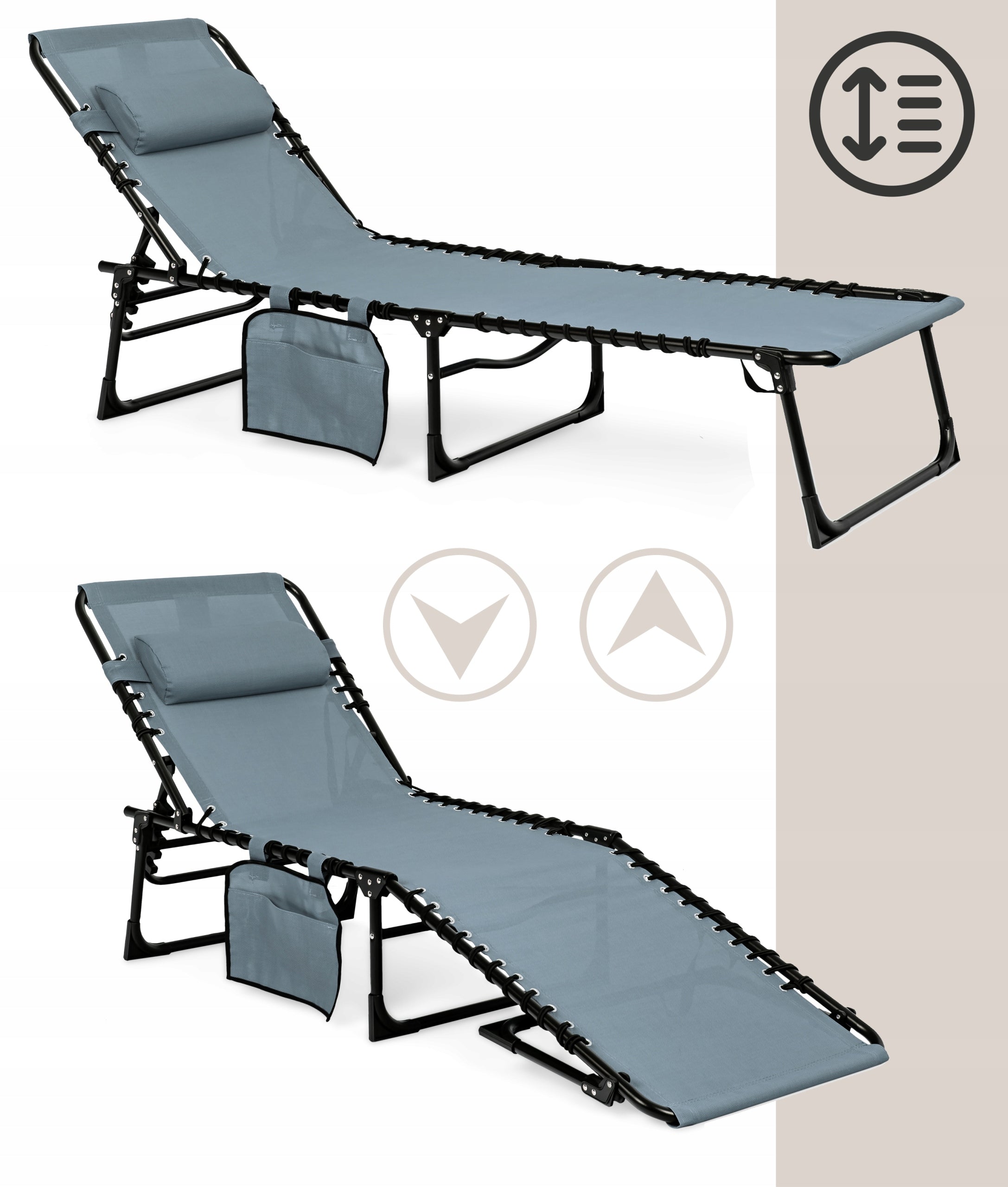Beach Garden Lounger RIVA FOLDING COUCH ADJUSTABLE Bed WITH HEADREST Frame material metal
