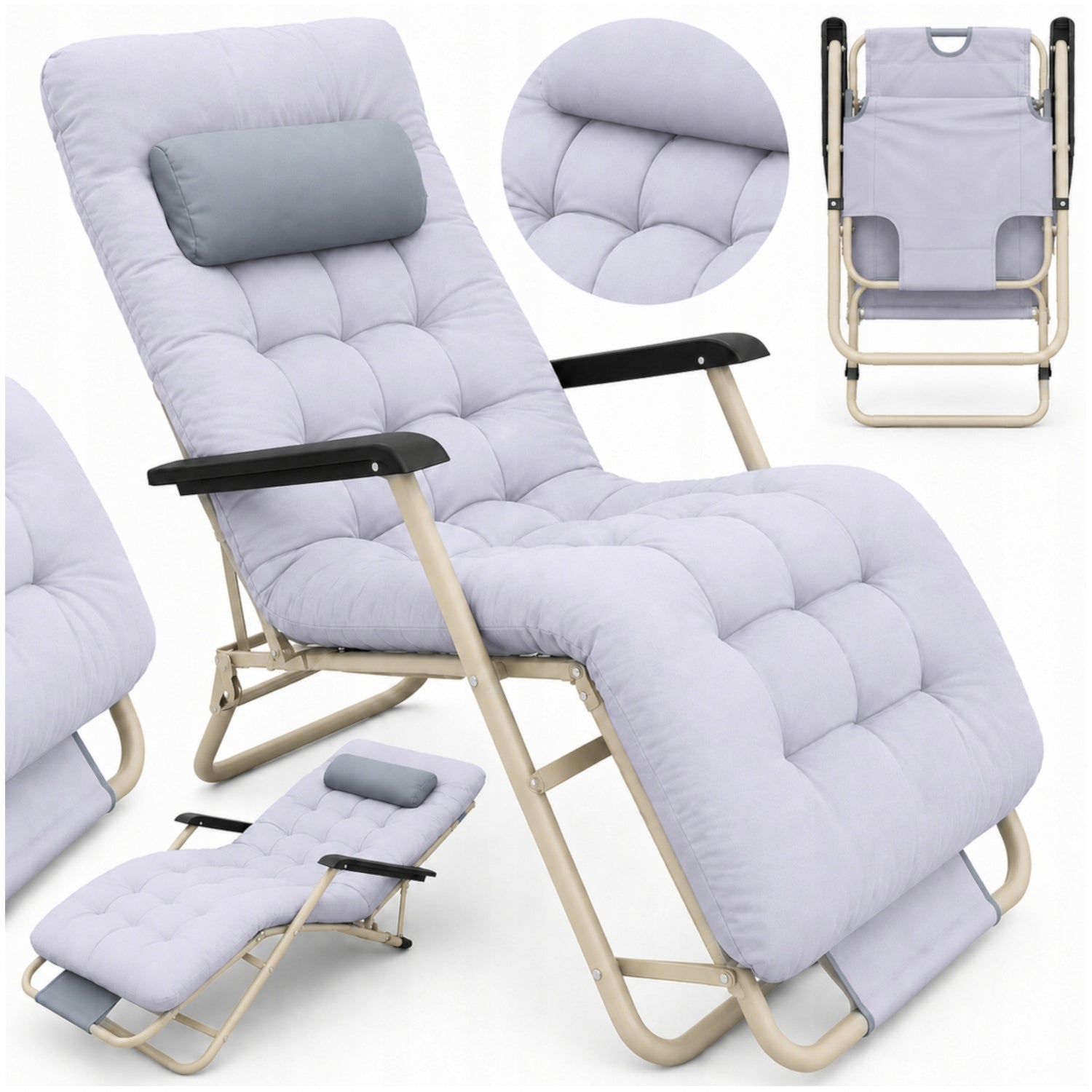 Beach Garden Lounger with THICK MATTRESS AND PILLOW comfortable folding strong