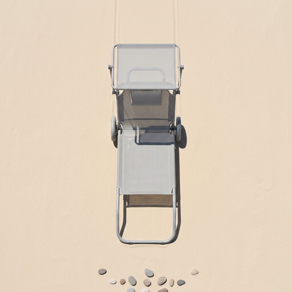 Beach Lounger 2in1 LIGHT GREY Trolley with Canopy Wheels Cushion YS-34 Frame material synthetic material