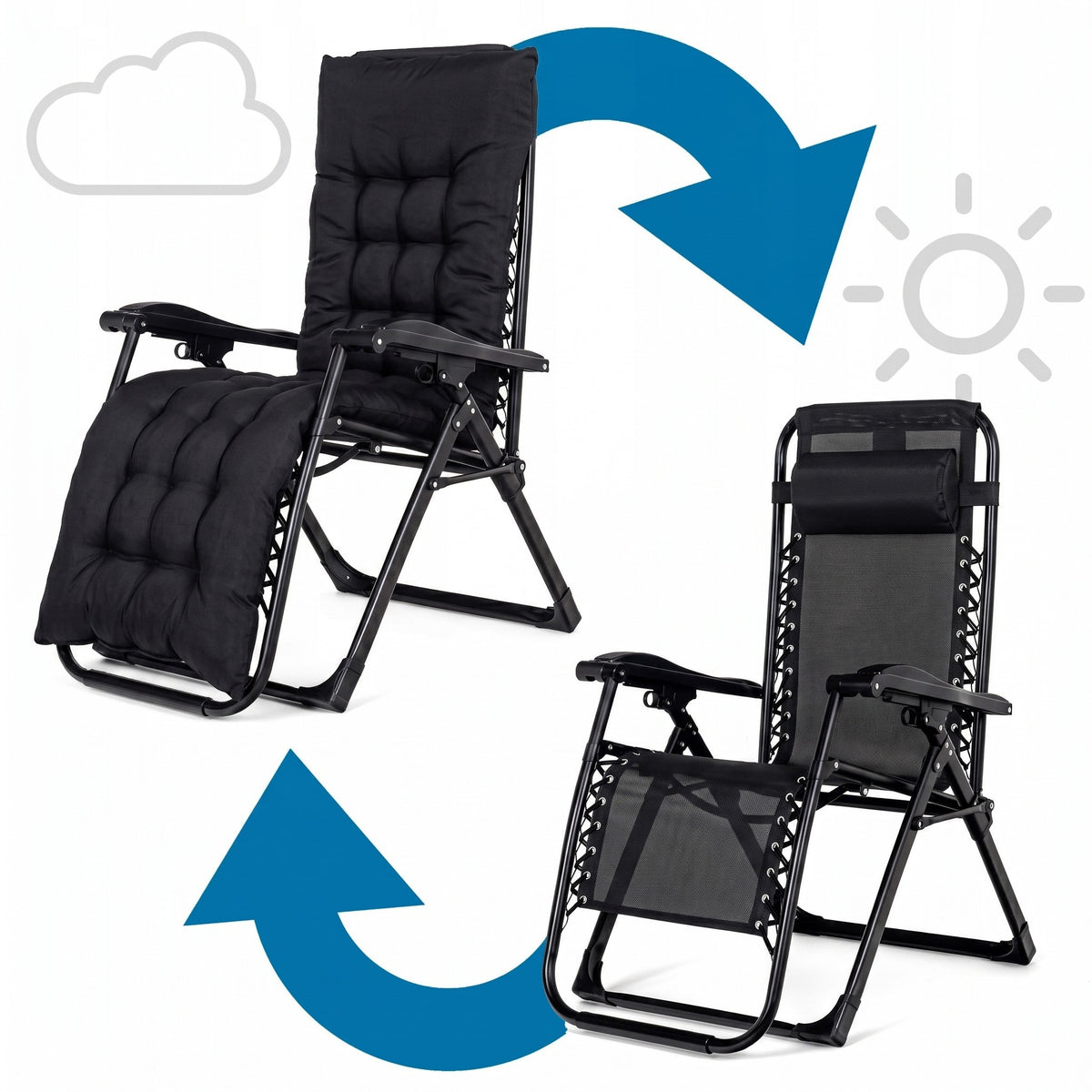 Beach Lounger LIVRO Strong Folding Cushion Adjustable Armchair Manufacturer code ST-607_BLACK