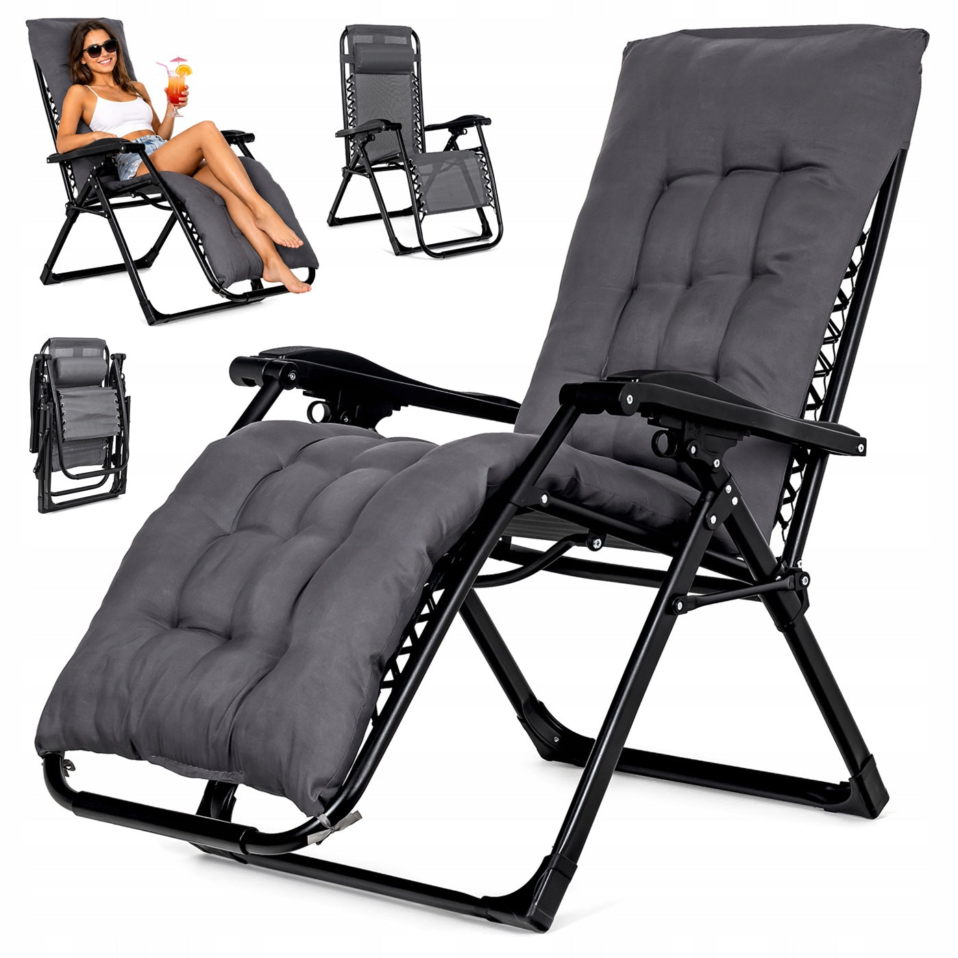 Beach Lounger LIVRO Strong Folding Cushion Adjustable Armchair
