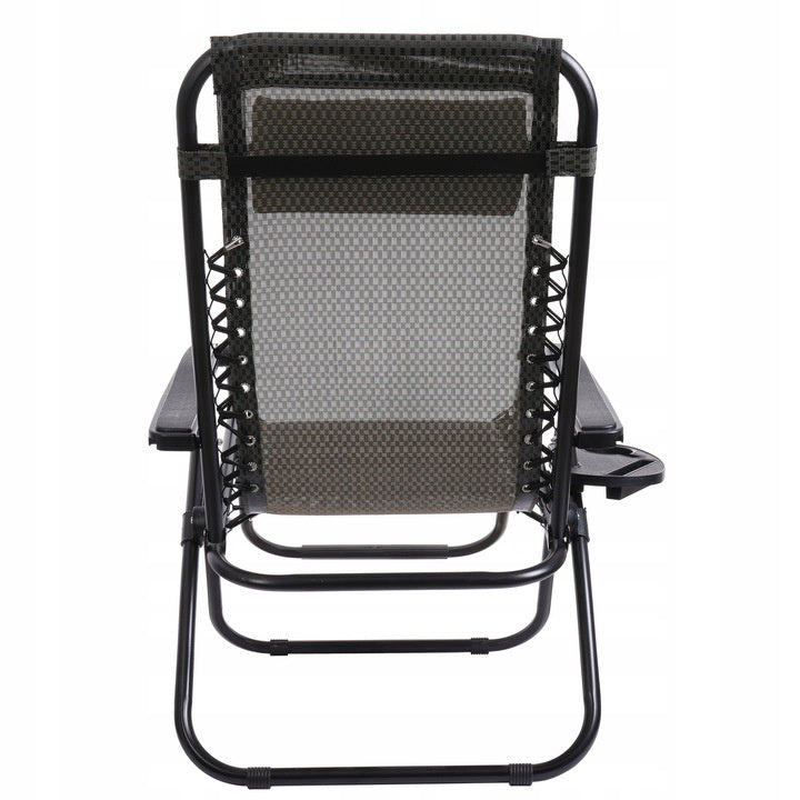 Beach Lounger with Headrest Folding Mesh Brown Tourist Garden Brand Acamper