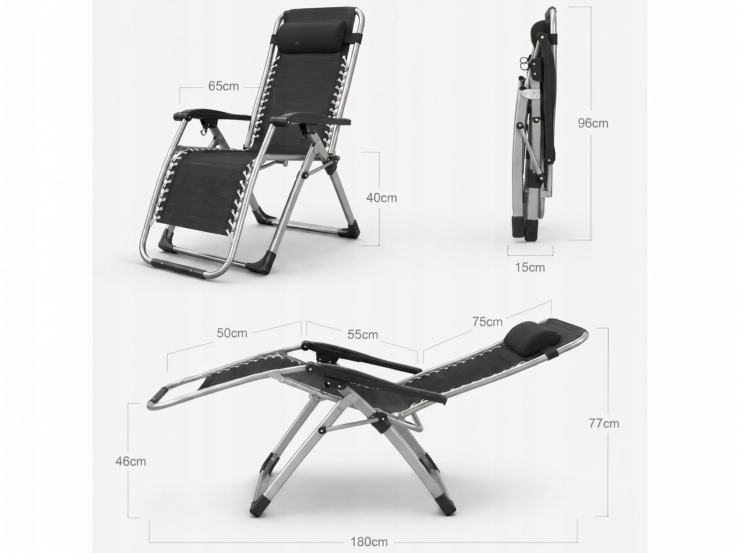 Beach Lounger with Mattress Cushion Comfortable Folding ZERO GRAVITY Kind sunbed