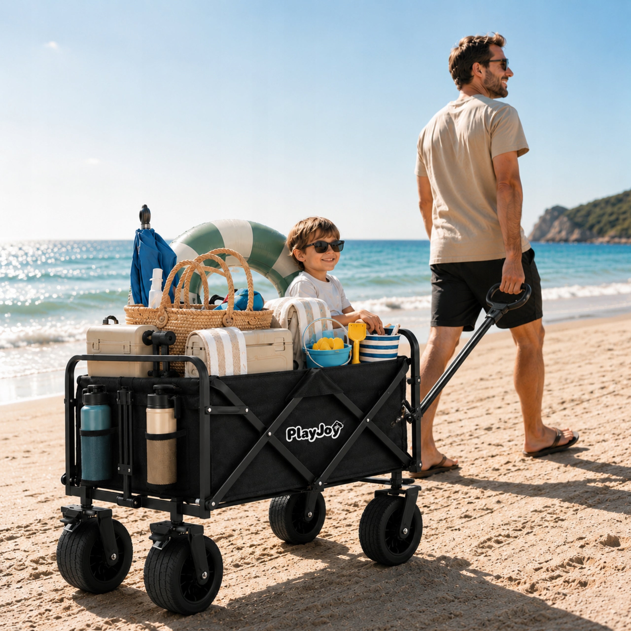 Beach Trolley Folding Hiking Garden Transport LARGE WHEELS For Beach Packaging status original