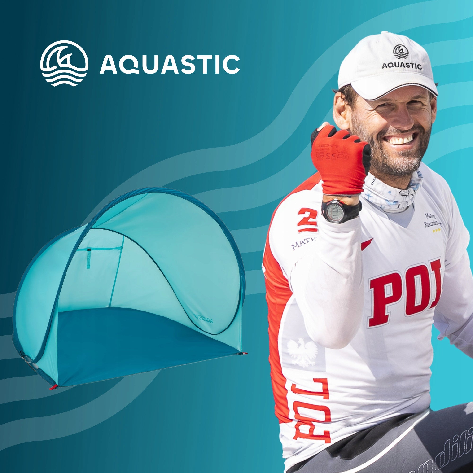 Beach tent AQUASTIC Qsand blue OS UPF 50+ UV PROTECTION Packaging status original