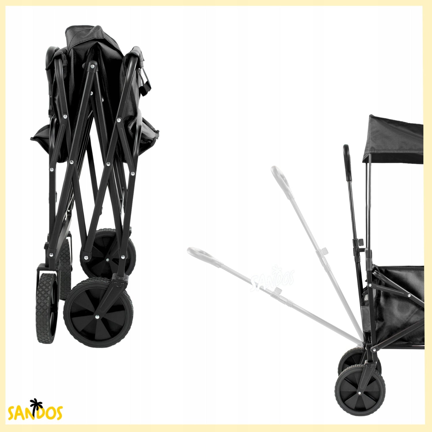 Beach trolley with visor trailer 100kg black folding for holiday beach Packaging status original