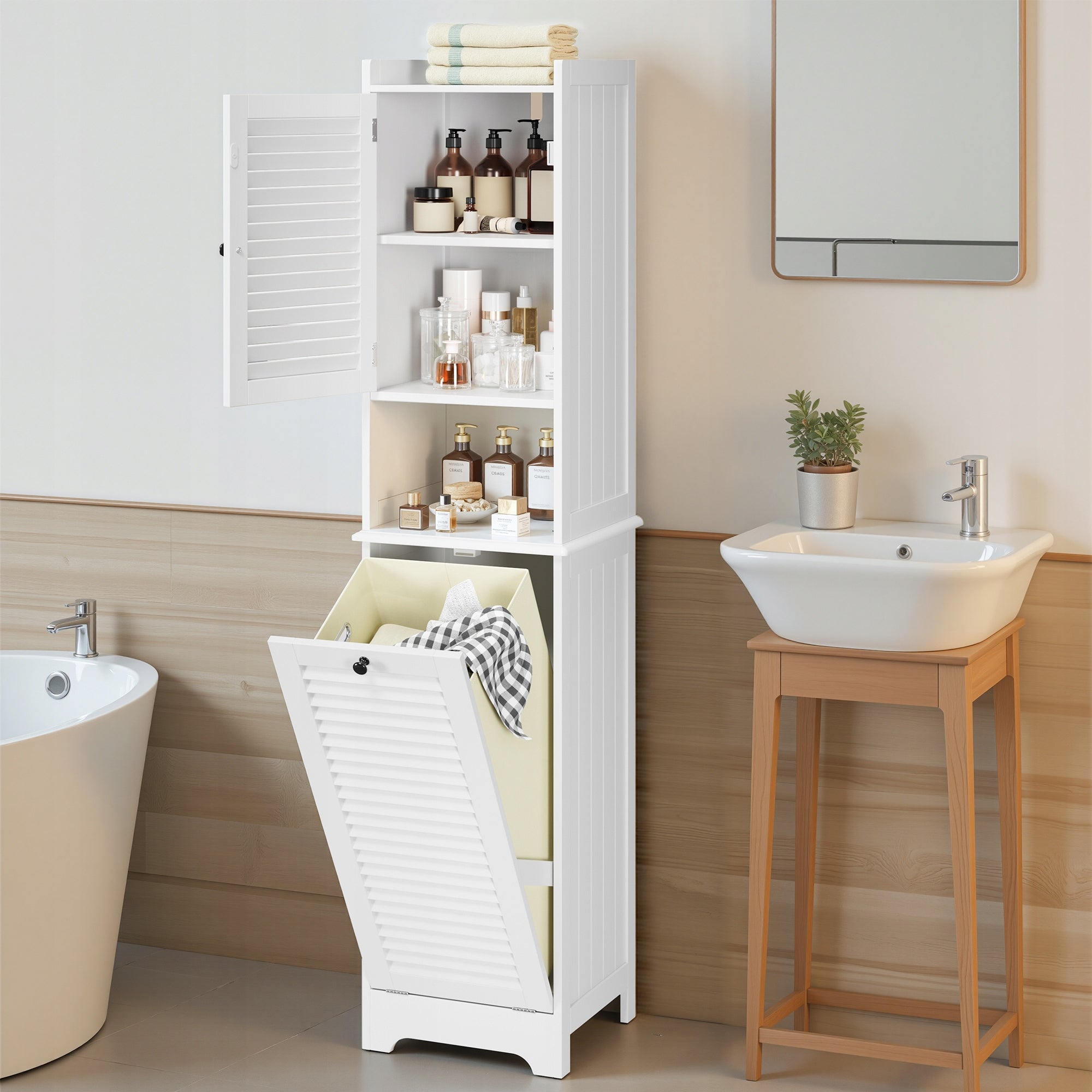 Bealife Szafa łazienkowa 40x37x170 cm z koszem system antywywrotowy Biały EAN (GTIN) 6973900316806