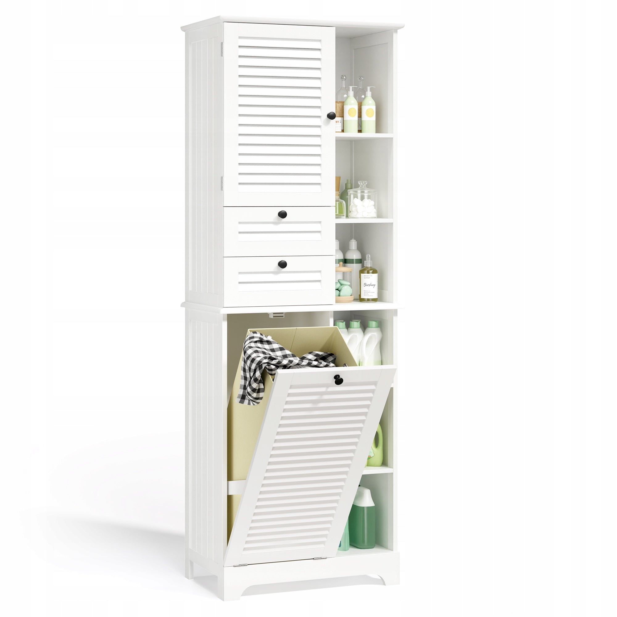 Bealife Szafa łazienkowa 60x37x170 cm z koszem system antywywrotowy Biały