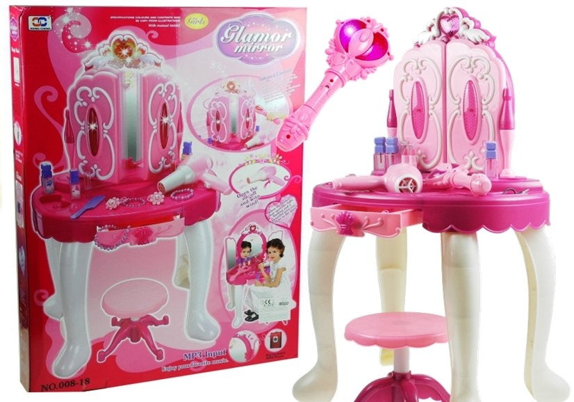 Beautiful Large Toy Dressing Table + Highchair + Magic Mirror Door Wand