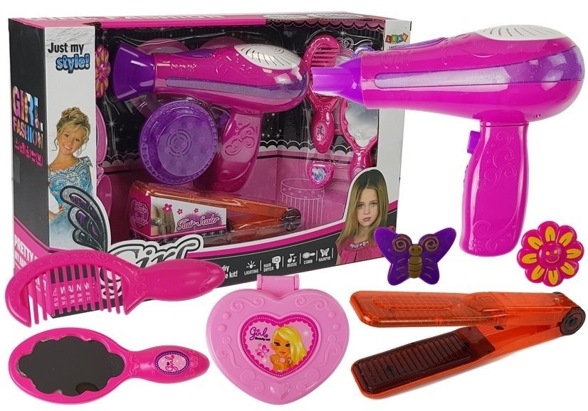 Beauty Set with Accessories Dryer Straightener Pink