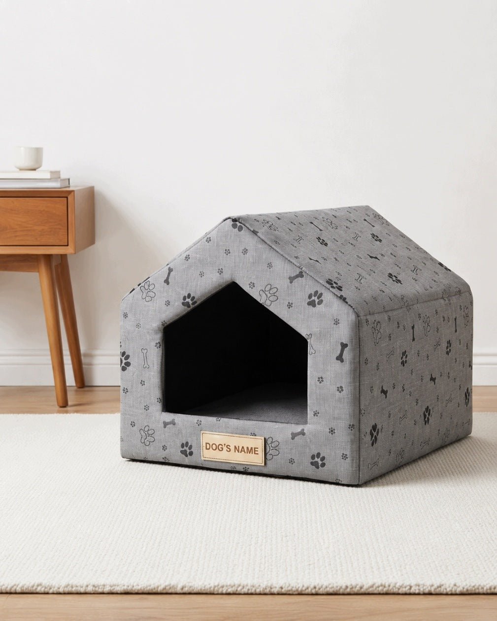 Bed Dog House Cat Booth Playpen for Dog Grey + Dog Name 50x40 cm Brand BuySpace