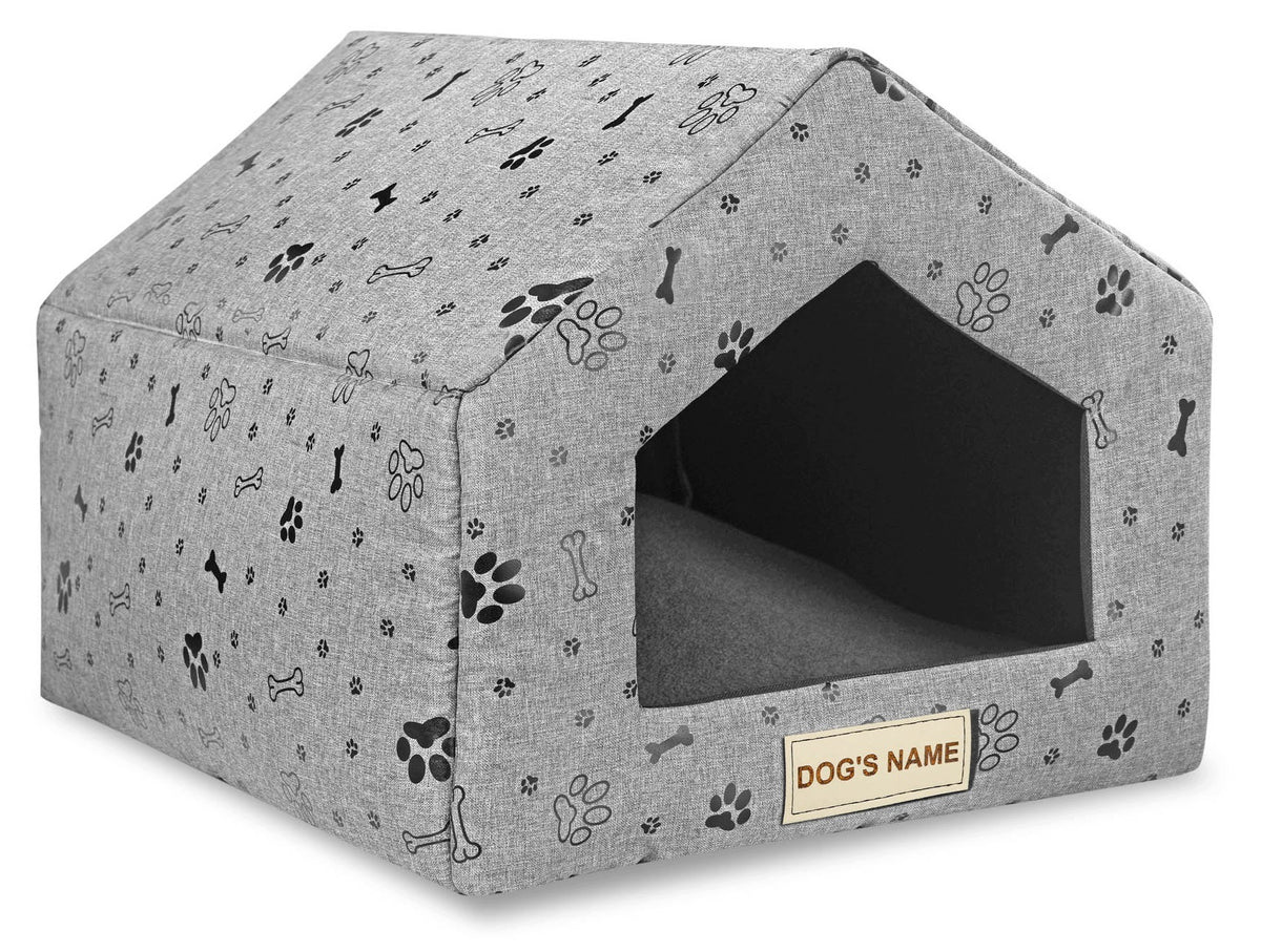 Bed Dog House Cat Booth Playpen for Dog Grey + Dog Name 50x40 cm Length 50 cm