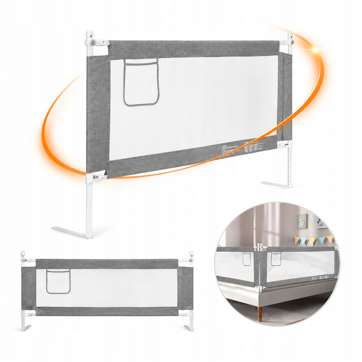 Bed Protective Barrier 150 Cm Goal Guard Adjustable Height