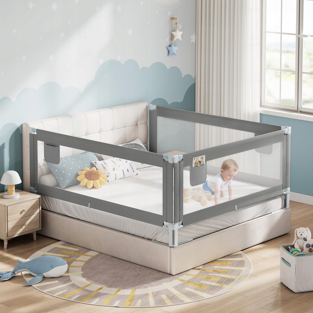 Bed barrier for children, barrier 150x30x69-87cm grey Woltu Packaging status original