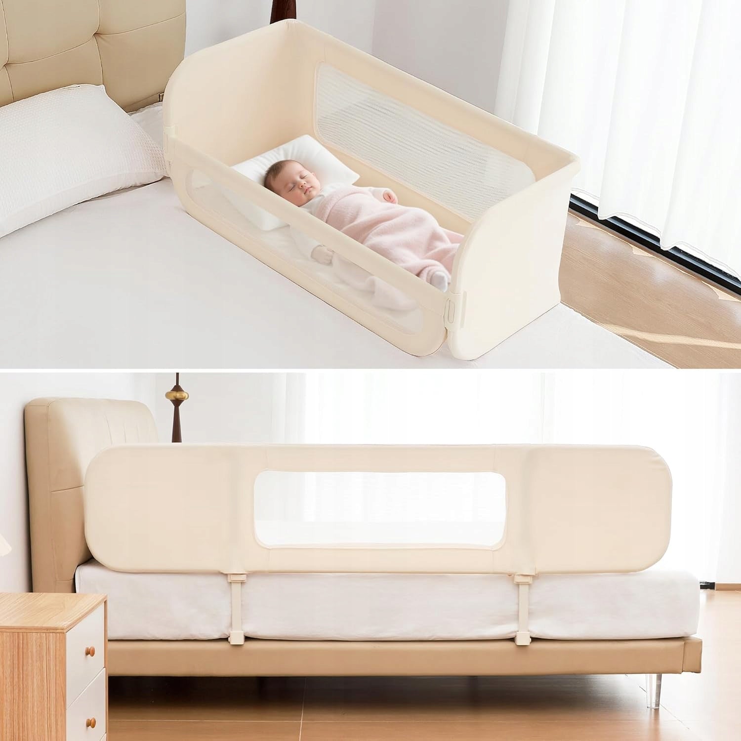 Bed barrier protective safety gate folding 185cm 2in1 cream