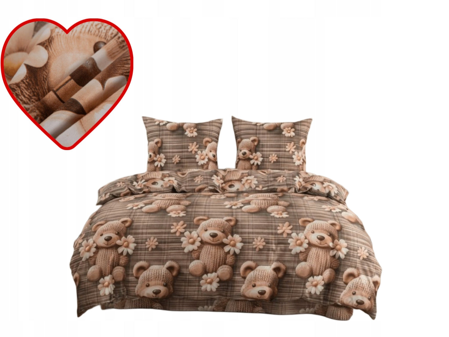Bedding 160x200 COTTON SATIN 2 Pillowcases BEARS LARGE SELECTION OF PATTERNS