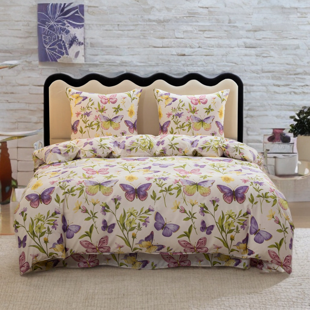 Bedding 160x200 COTTON SATIN 2 Pillowcases BUTTERFLIES LARGE SELECTION OF PATTERNS Packaging status original