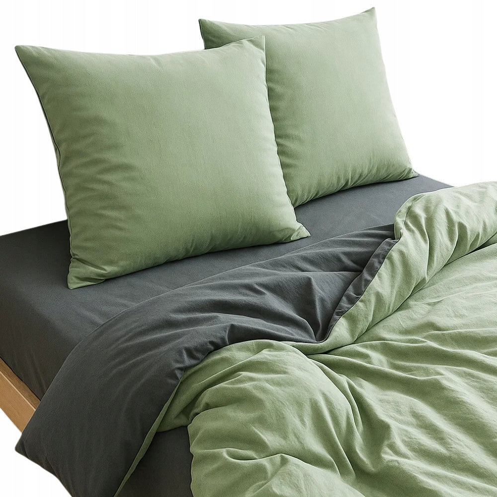 Bedding 160x200 +sage pillowcases grey smooth two-tone fashionable set