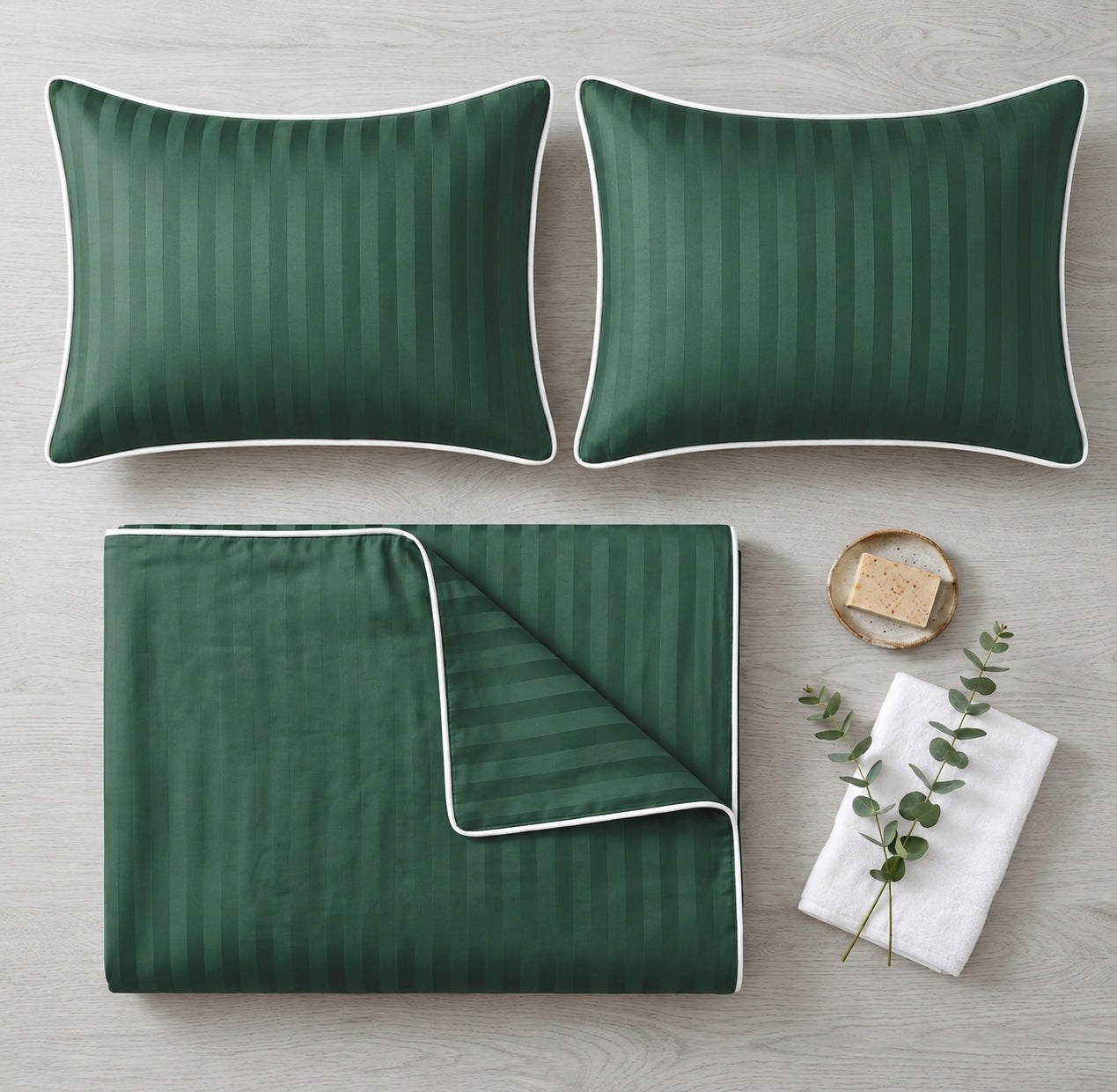 Bedding 200x220 SINGLE COLOR TRIMMED PIPING damask WAR green+white Packaging status original