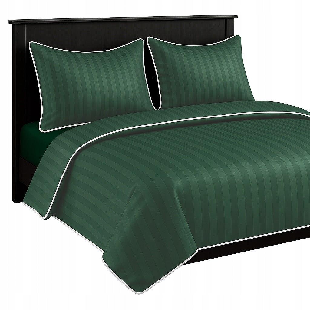 Bedding 200x220 SINGLE COLOR TRIMMED PIPING damask WAR green+white