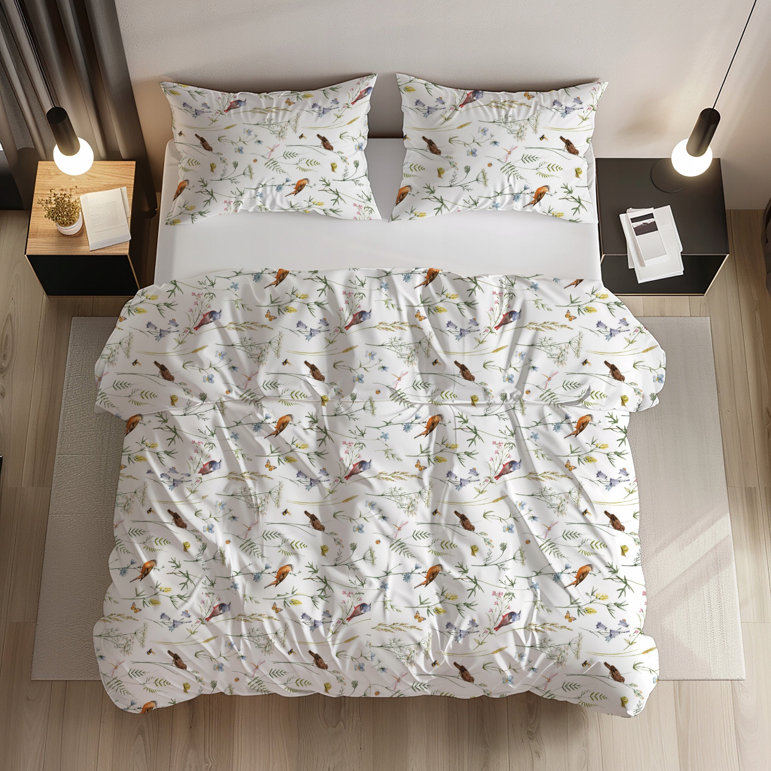 Bedding Set 220x200cm Cotton Poland 100% Cotton Bird Patterns Brand no brand