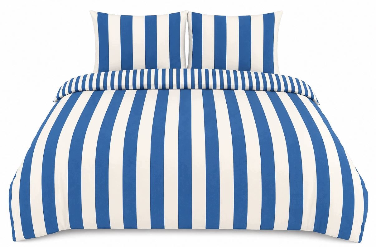 Bedding Set Cotton Bedding WHITE Blue 160 x 200 Striped Belts