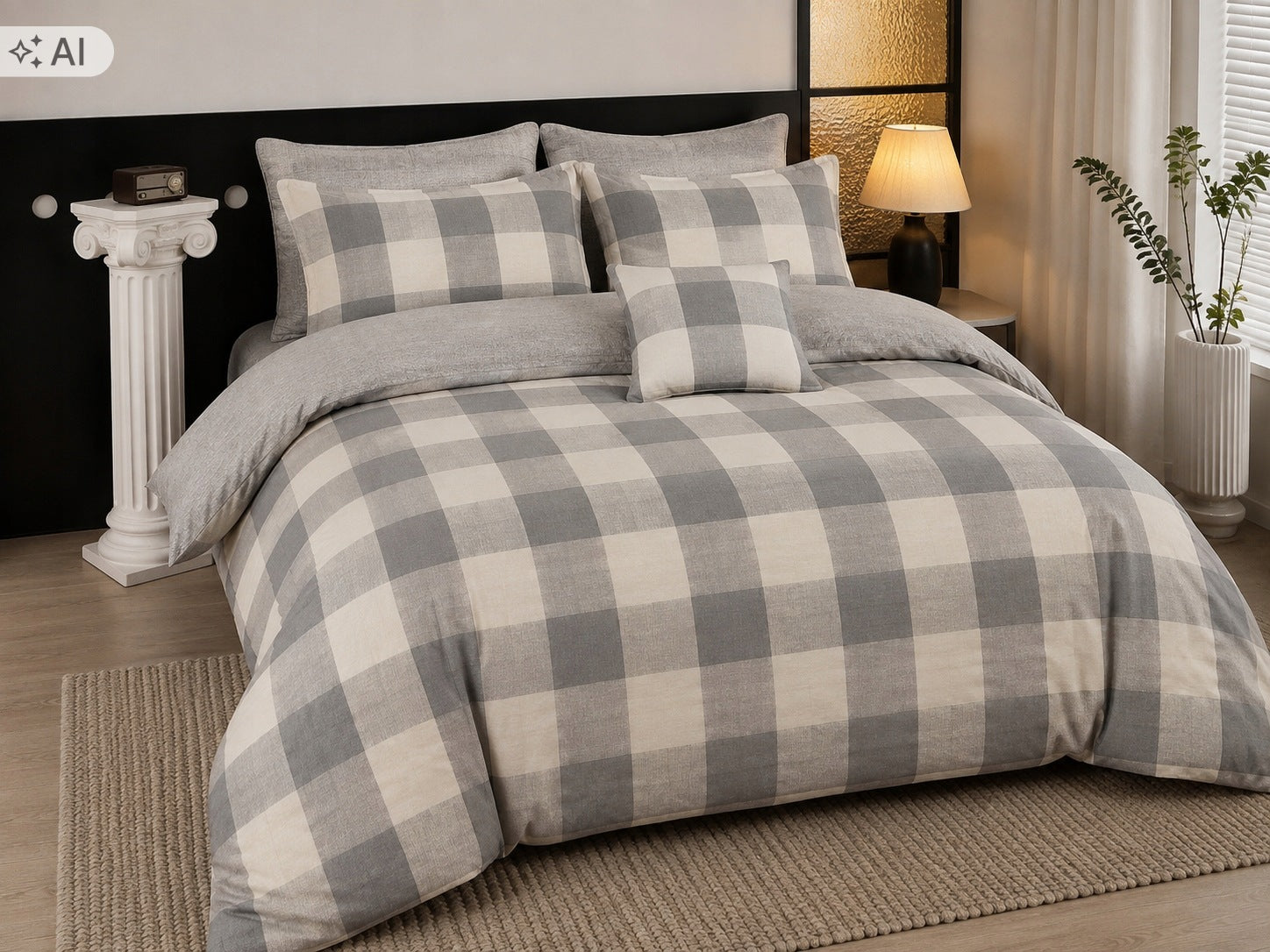 Bedding set 100% cotton Mengtianzi B-1583 beige gray lattice 160x200 3el