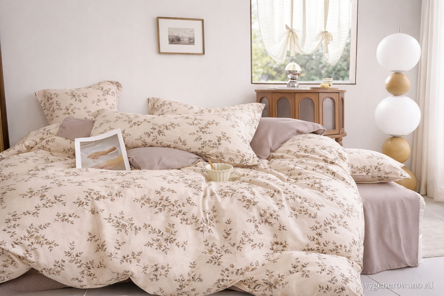 Bedding set 100% cotton Mengtianzi B-1671 cream with flowers 200x220 3el Packaging status original