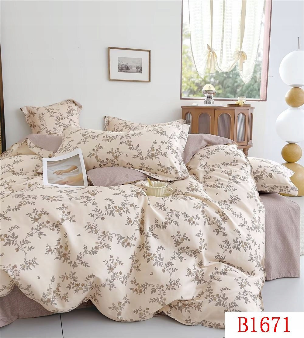 Bedding set 100% cotton Mengtianzi B-1671 cream with flowers 200x220 3el