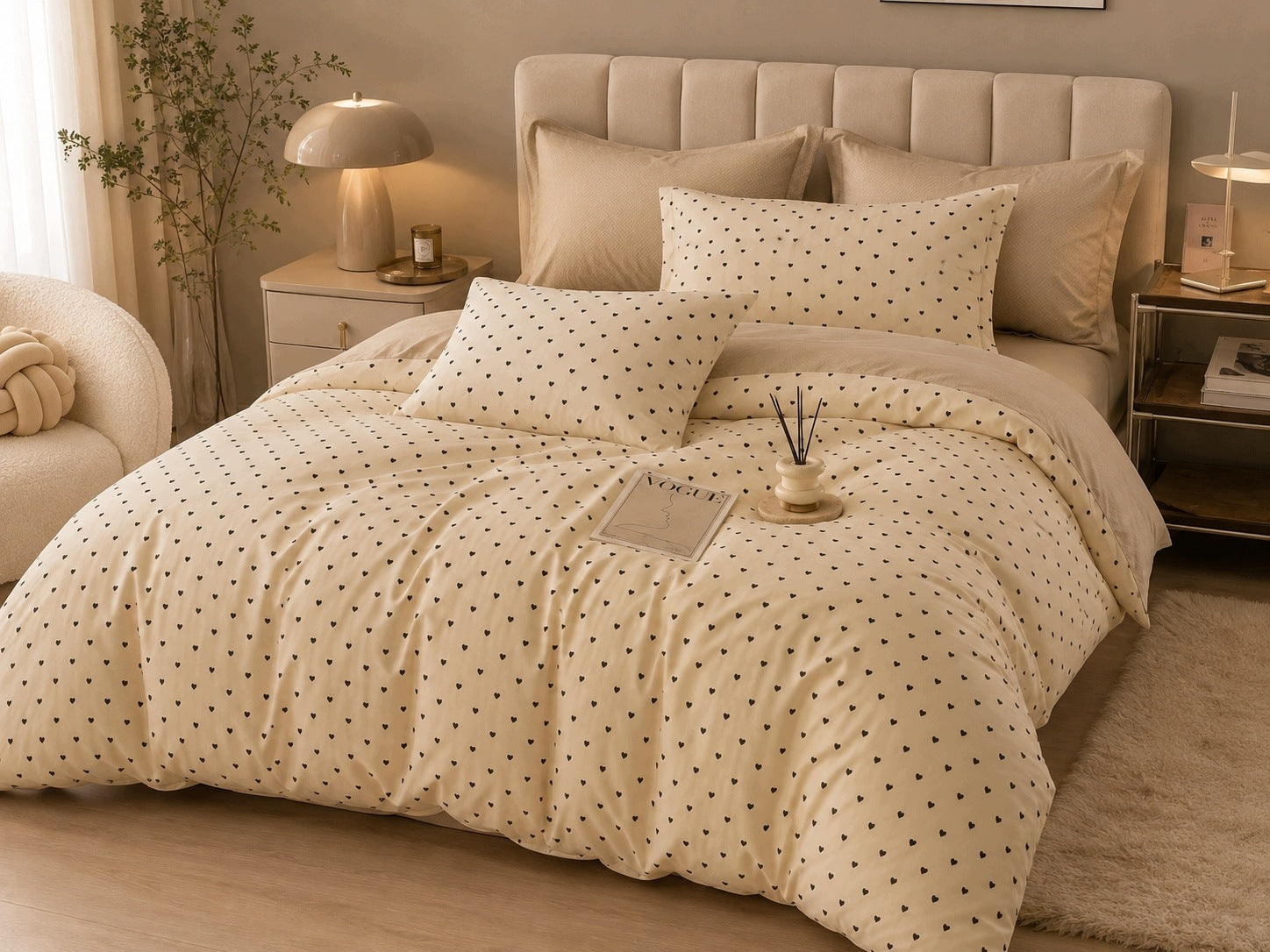 Bedding set 100% cotton Mengtianzi B-1737 cream heart black 200x220