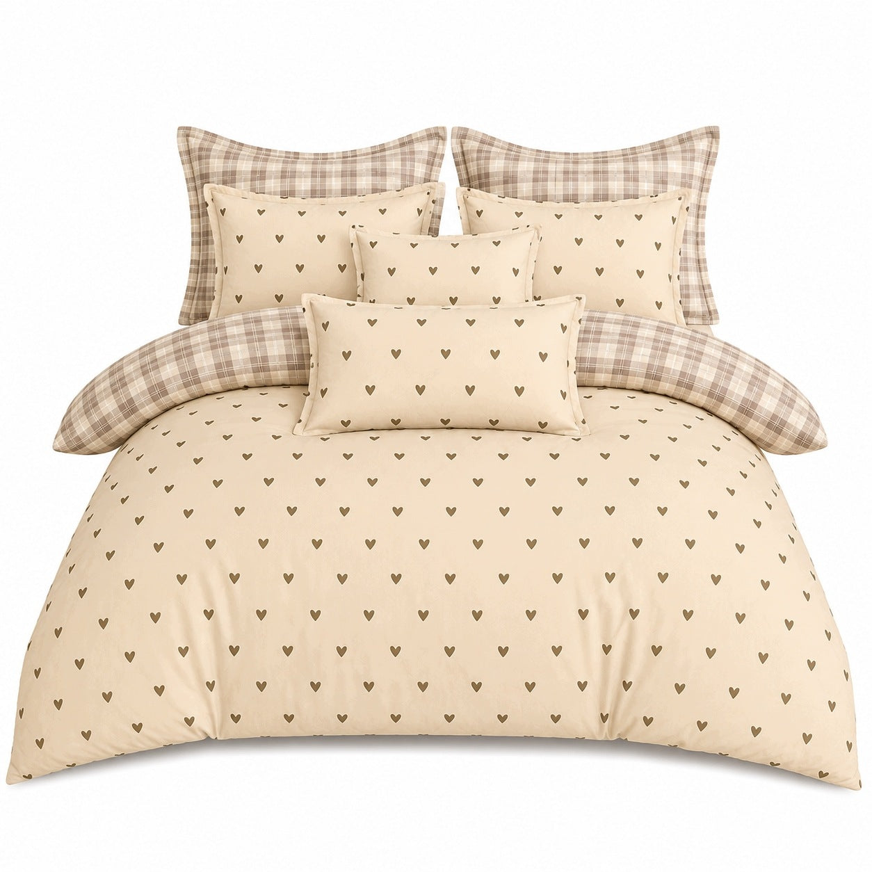 Bedding set 160x200 100% cotton beige with hearts double-sided