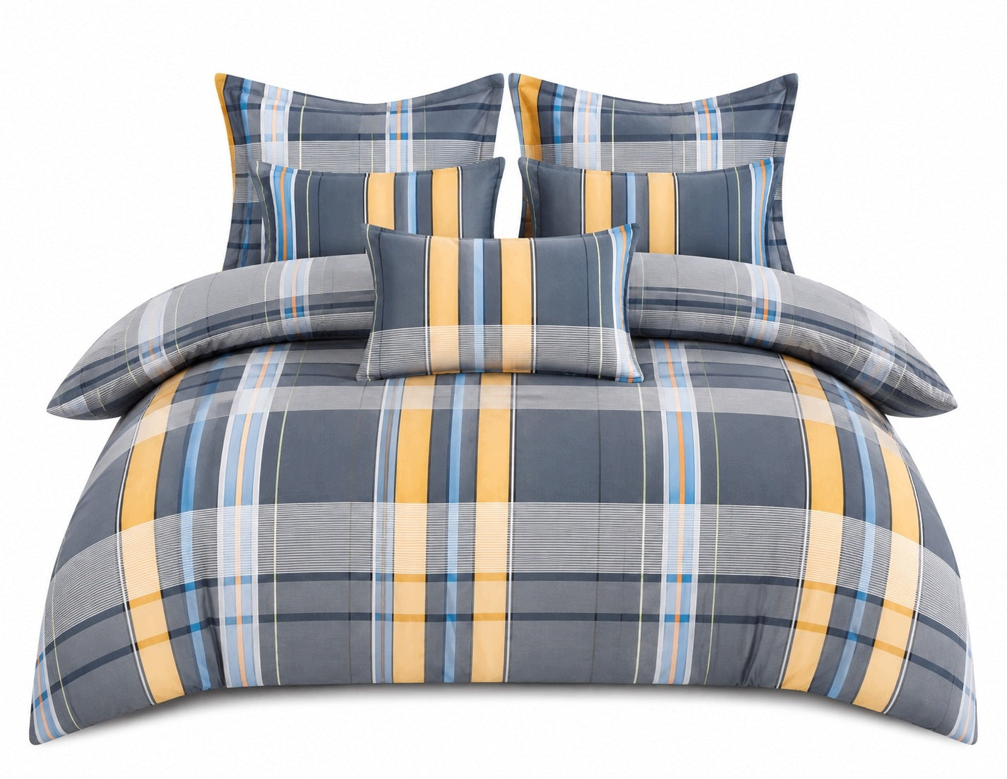 Bedding set 160x200 100% grey plaid cotton