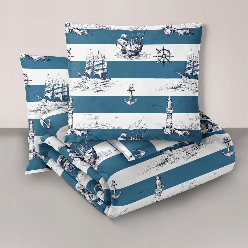 Bedding set 160x200 + 2x70x80, 100% Cotton, 140g/m2, pattern: Navy Packaging status original