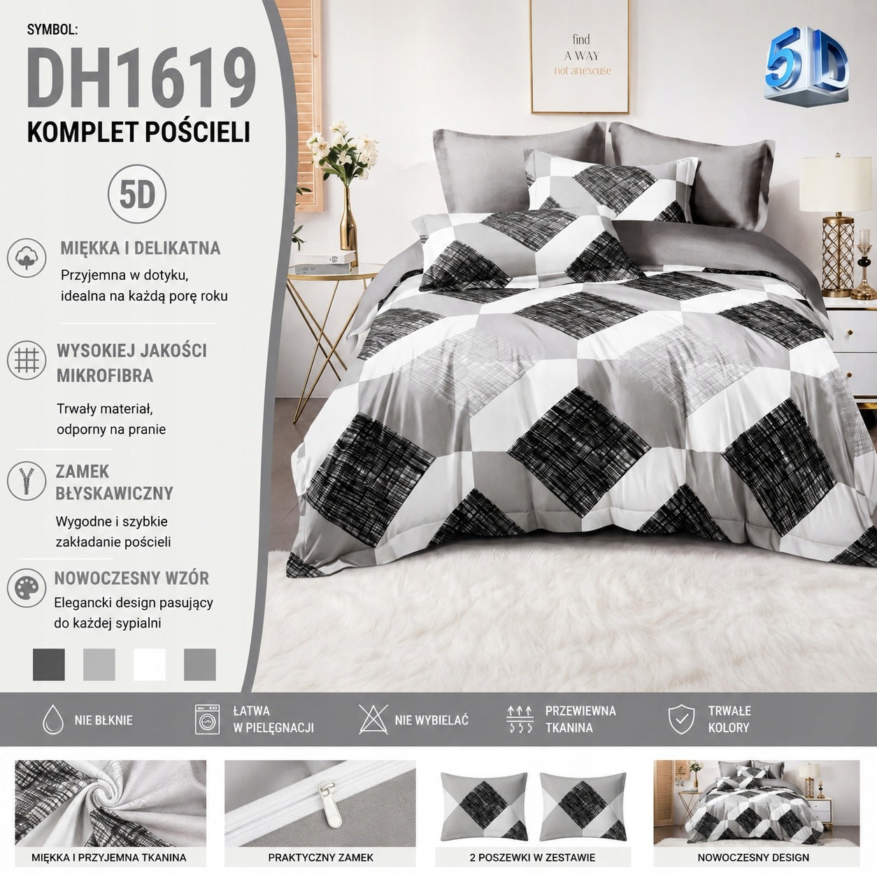 Bedding set 180x200 3 piece cotton zipper lots of designs Packaging status original