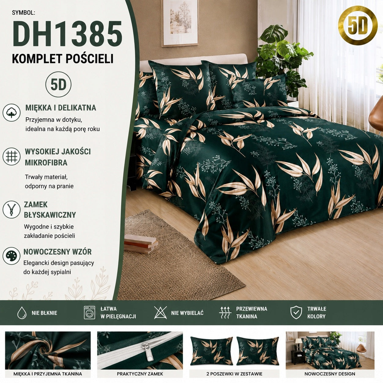 Bedding set 180x200 3 piece microfiber zipper lots of designs Packaging status original