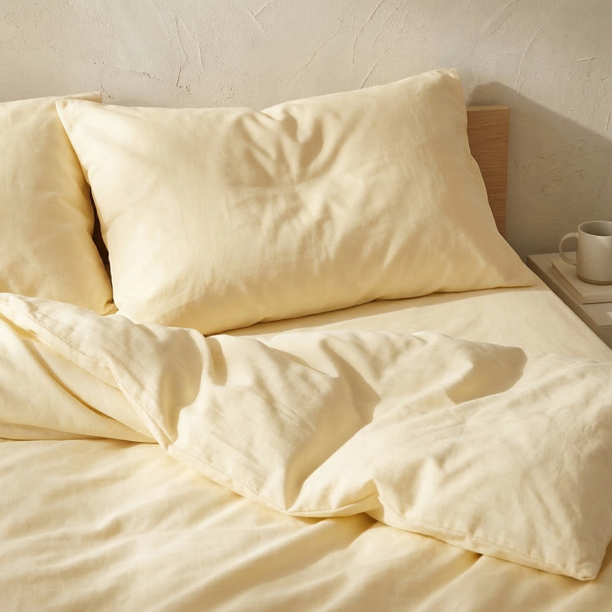 Bedding set 220x200 bedding AVELIA satin smooth yellow butter HOMLA Packaging status original